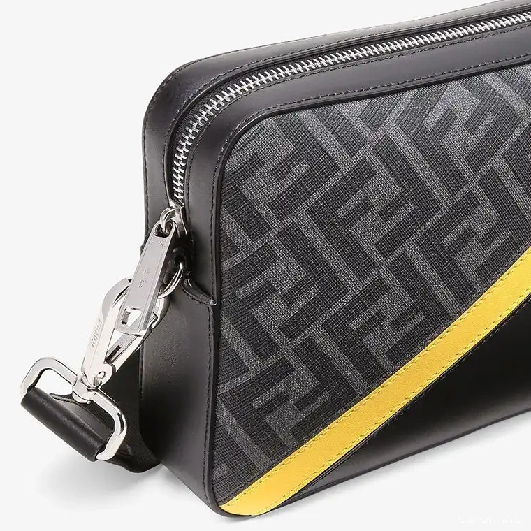 Cheap Fabric Black Compact In Motif Yellow FF Fendi Camera Case 0516